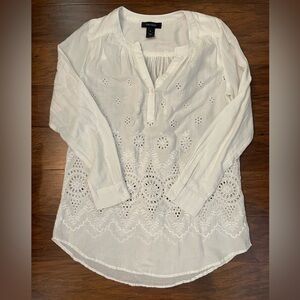 Karen Kane White Eyelet Blouse Size S